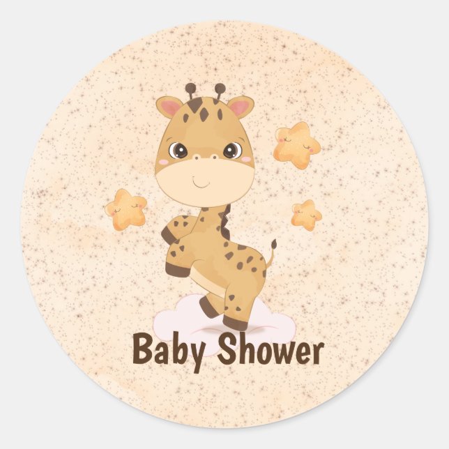 Pegatina Redonda Cute Little Giraffe Stars Baby Shower (Anverso)