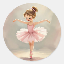 Pegatina Redonda Cute Little Girl Ballerina in Pink Tutu