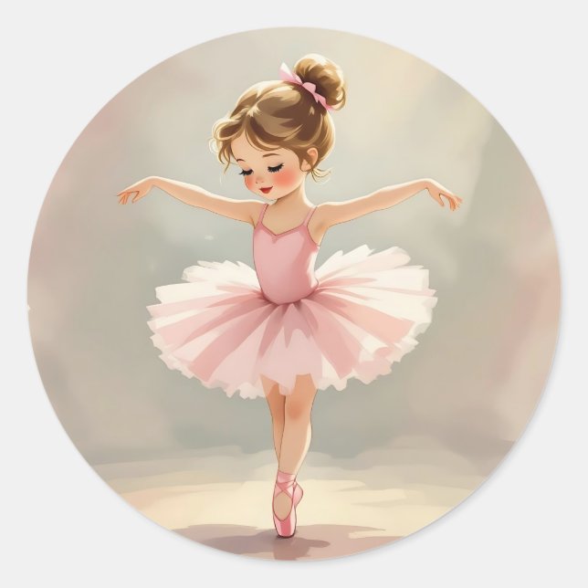 Pegatina Redonda Cute Little Girl Ballerina in Pink Tutu (Anverso)