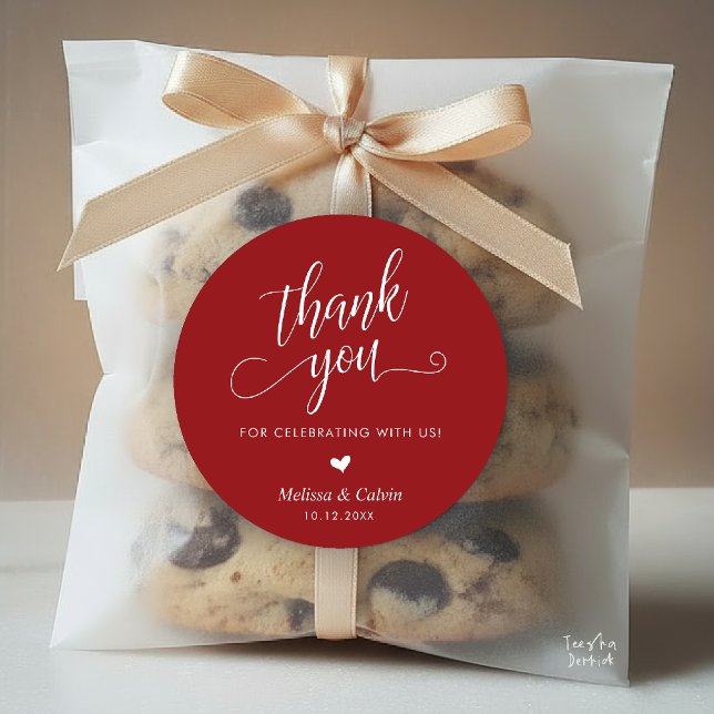 Pegatina Redonda Cute Little Heart Modern Wedding Thank You Gifts (Cute Little Heart Modern Classy Wedding Thank You Gifts Classic Round Sticker in Burgundy Red wine )