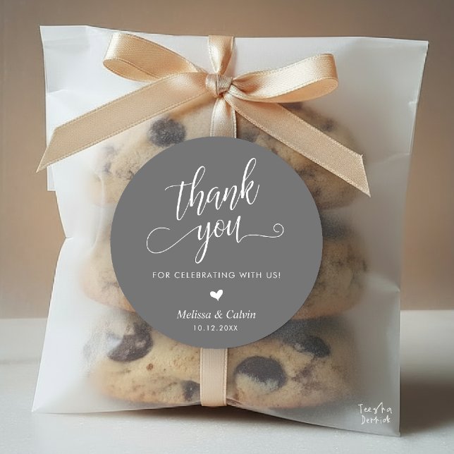 Pegatina Redonda Cute Little Heart Modern Wedding Thank You Gifts (Cute Little Heart Modern Classy Wedding Thank You Gifts Classic Round Sticker in Dark Grey)