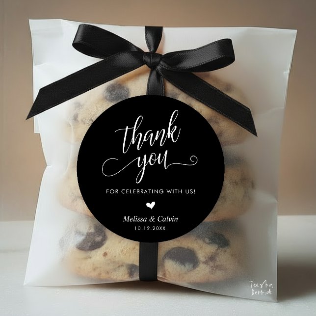 Pegatina Redonda Cute Little Heart Modern Wedding Thank You Gifts (Cute Little Heart Modern Classy Wedding Thank You Gifts Classic Round Sticker in Black White)
