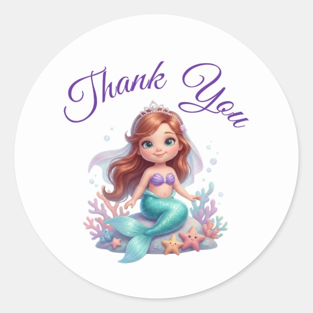Pegatina Redonda Cute Little Mermaid Under the Sea Baby Shower Than (Anverso)