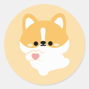 Pegatina Redonda Cute Love Corgi