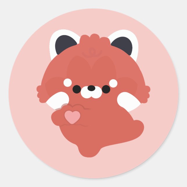 Pegatina Redonda Cute Love Panda Rojo (Anverso)