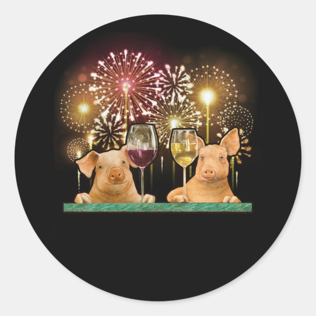 Pegatina Redonda Cute Lucky Pig New Years Eve Lucky Charm Firework (Anverso)