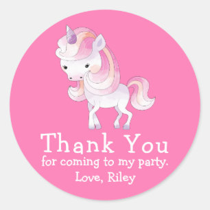 Pegatina Redonda Cute Magic Unicorn Gracias