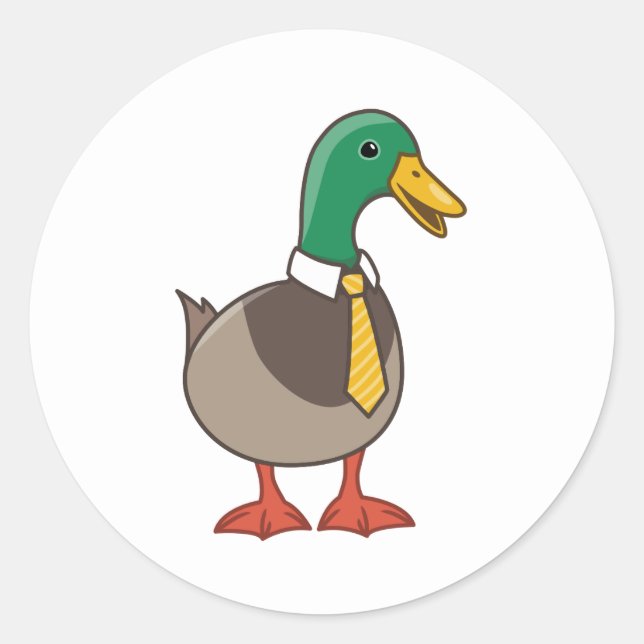 Pegatina Redonda Cute Mallard Duck White Collar Necktie (Anverso)