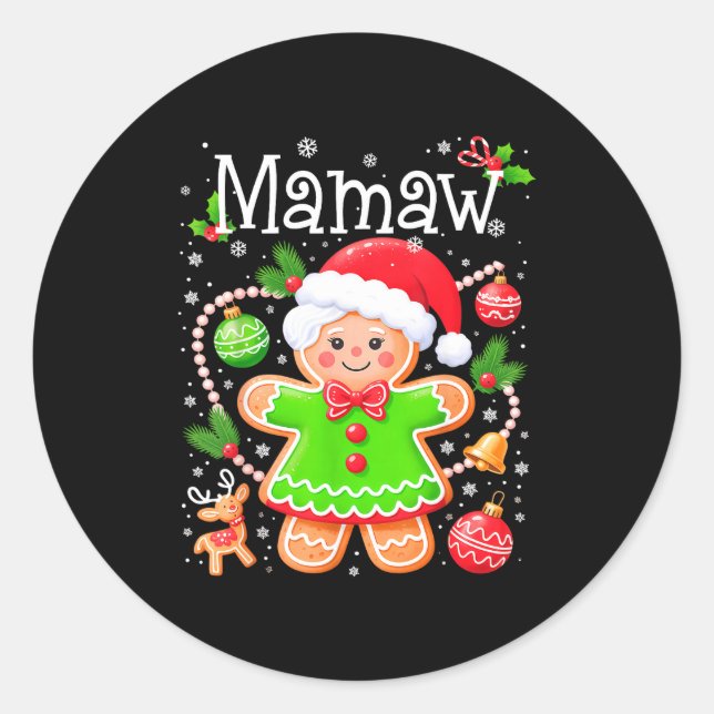 Pegatina Redonda Cute Mamaw Gingerbread Family Matching Christmas C (Anverso)