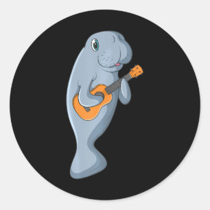 Pegatina Redonda Cute maná tocando guitarra ucraniana Verde azulada