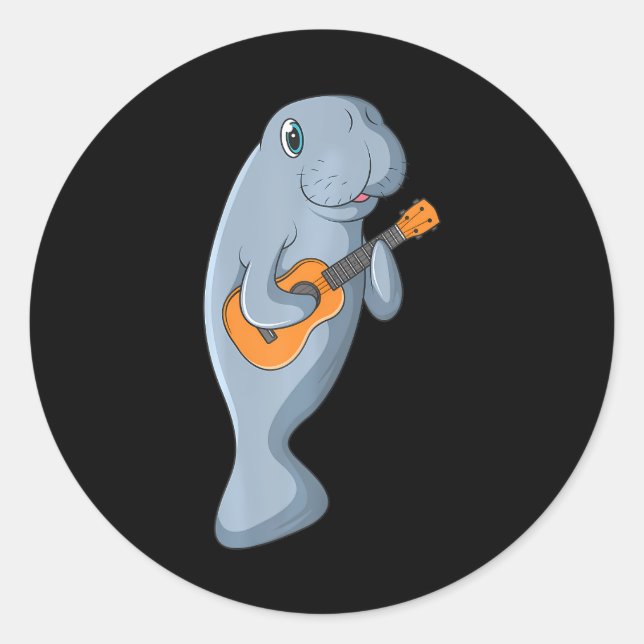 Pegatina Redonda Cute maná tocando guitarra ucraniana Verde azulada (Anverso)