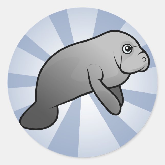 Pegatina Redonda Cute Manatee (Anverso)