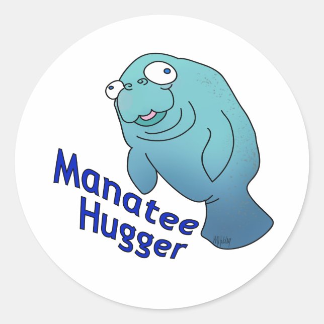 Pegatina Redonda Cute Manatee Hugger Personalizado Animal (Anverso)