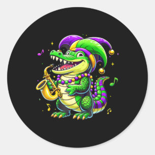 Pegatina Redonda Cute Mardi Gras Alligator Jester Gorra Carnaval Pa