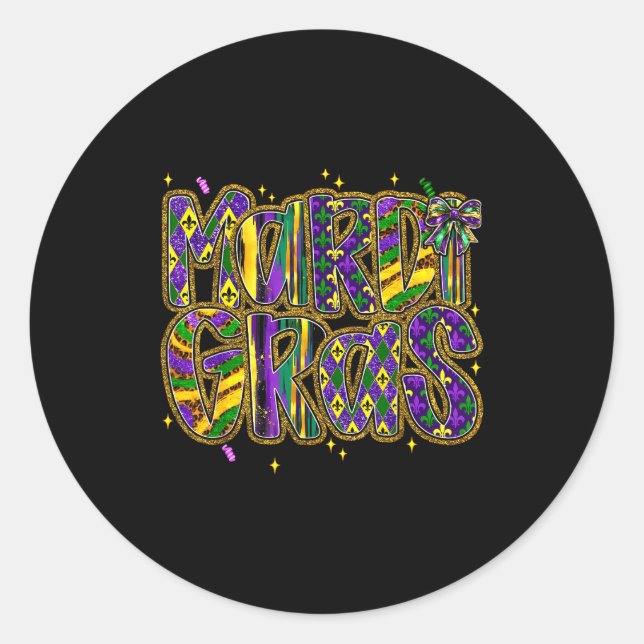 Pegatina Redonda Cute Mardi Gras Fat Coquette Bow Tuesday Kids Girl (Anverso)