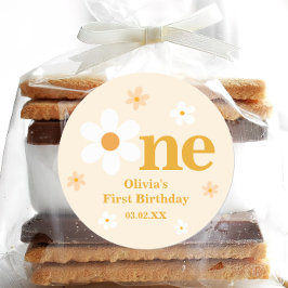 Pegatina Redonda Cute margarita amarilla un primer cumpleaños