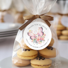 Pegatina Redonda Cute Mariposa Floral Gracias Baby Shower