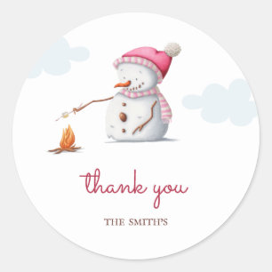 Pegatina Redonda Cute marshmallow Snowman vacaciones de invierno gr