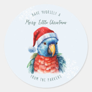 Pegatina Redonda Cute Mascota Parrot   Festividad navideña