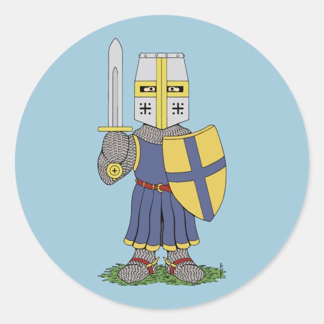 Pegatina Redonda Cute Medieval Knight (Anverso)