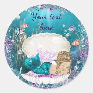 Pegatina Redonda Cute Mermaid Pegatinas de Baby Shower