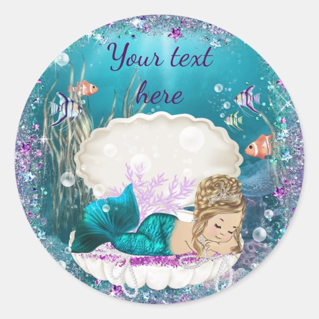 Pegatina Redonda Cute Mermaid Pegatinas de Baby Shower (Anverso)