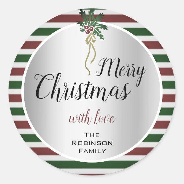 Pegatina Redonda Cute merry Christmas Design Silver con Mistletoe (Anverso)