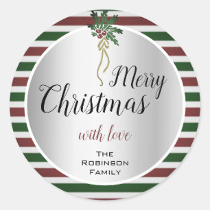 Pegatina Redonda Cute merry Christmas Design Silver con Mistletoe