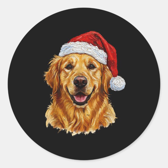 Pegatina Redonda Cute Merry Christmas Golden Retriever Dog Christma (Anverso)
