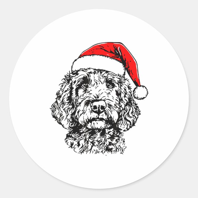 Pegatina Redonda Cute Merry Christmas Goldendoodle Santa Christmas  (Anverso)