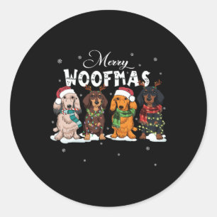 Pegatina Redonda Cute Merry Woofmas Navidades de Dachshund Perro Re