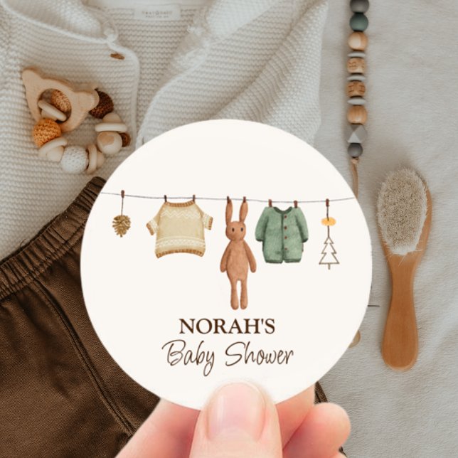 Pegatina Redonda Cute Minimal Boho Winter Boy Ropa Baby Shower (Cute Minimal Boho Winter Boy Clothes Baby Shower Classic Round Sticker)