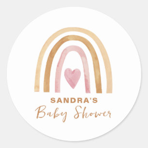 Pegatina Redonda Cute Minimal Neutral Boho Rainbow Baby Shower