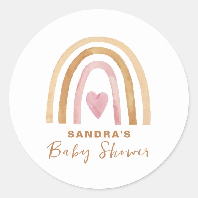 Pegatina Redonda Cute Minimal Neutral Boho Rainbow Baby Shower (Anverso)