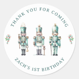 Pegatina Redonda Cute Mint Nutcracker Primer Cumpleaños Gracias