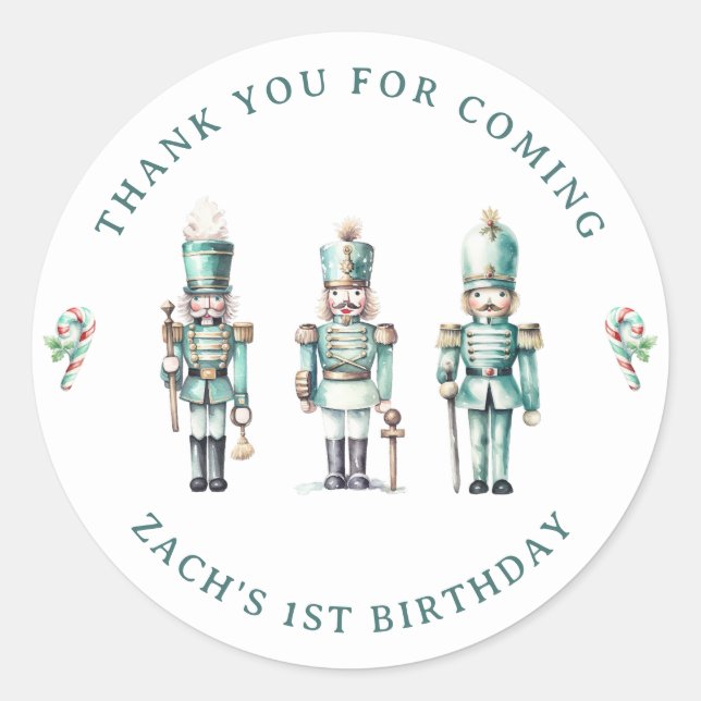 Pegatina Redonda Cute Mint Nutcracker Primer Cumpleaños Gracias (Anverso)