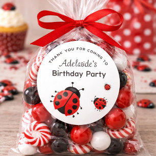 Pegatina Redonda Cute Moderna Mariquita Roja Personalizada Gracias