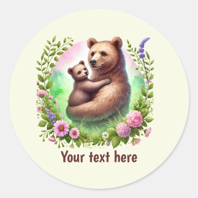 Pegatina Redonda Cute Momma baby bear customizable (Anverso)