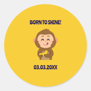 Pegatina Redonda Cute Monkey Theme Boy Baby Shower