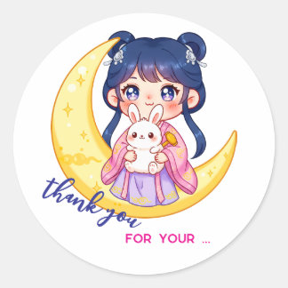 Pegatina Redonda Cute Moon Bunny Girl 