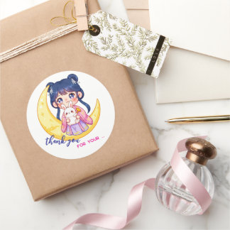 Pegatina Redonda Cute Moon Bunny Girl 