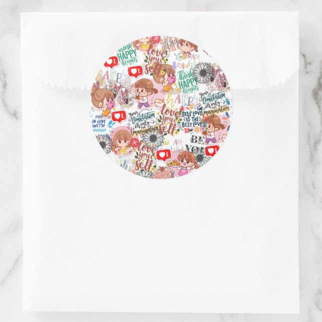 Pegatina Redonda Cute Motivational – Positive Quote Kawaii  (Bolso)