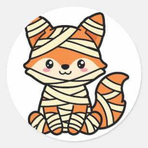 Pegatina Redonda Cute Mummy Fox Halloween