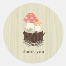 Pegatina Redonda Cute Mushroom Baby Shower Gracias