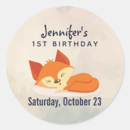 Pegatina Redonda Cute Naranja Fox Sleeping Cumpleaños