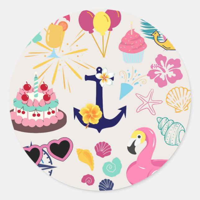 Pegatina Redonda Cute Nautical Birthday (Anverso)