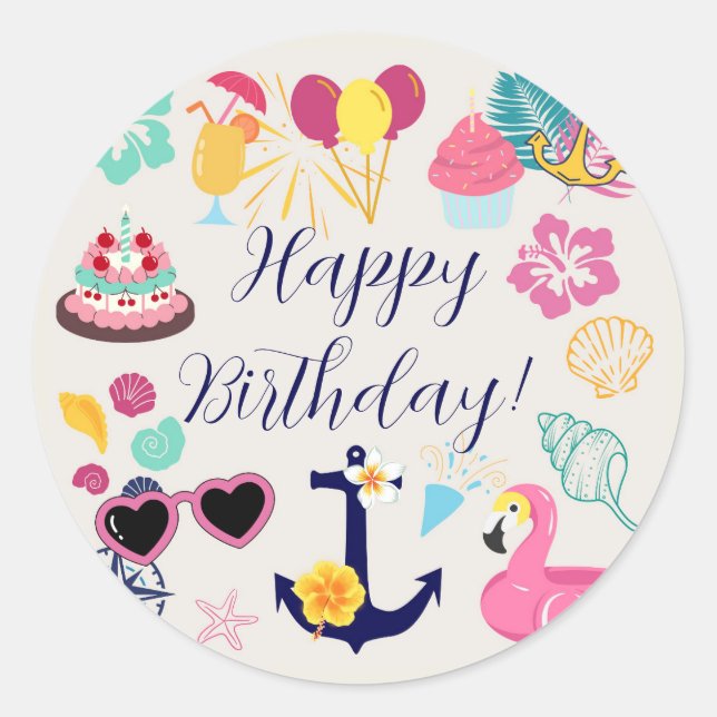 Pegatina Redonda  Cute Nautical Birthday (Anverso)