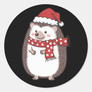 Pegatina Redonda Cute Navidad Erizo Fiesta