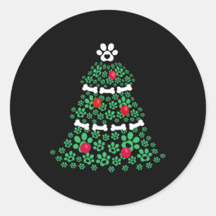 Pegatina Redonda Cute Navidad Perro Paw Árbol de Navidad Amantes De