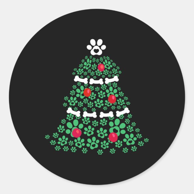 Pegatina Redonda Cute Navidad Perro Paw Árbol de Navidad Amantes De (Anverso)